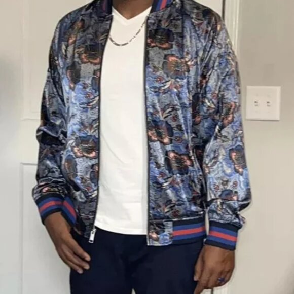 Houston White Floral Patterned Men's Bomber Jacket Size Large - Picture 2 of 11